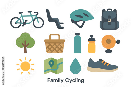 Basket icon water shoes cycling family helmet map icons vector bell park