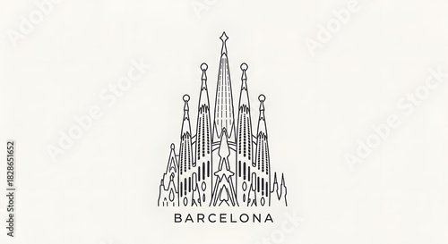 Barcelona Landmark Line Art: Sagrada Familia Silhouette