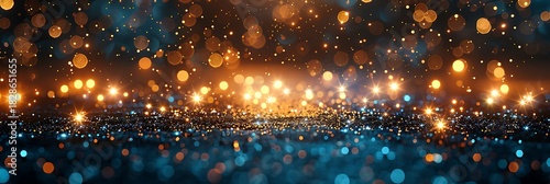 Panoramic Bokeh Background with Orange and Blue Lights for Celebrations and Parties