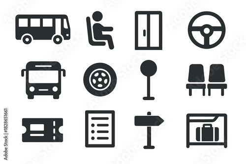 Driver vector rack minimal front city seat route bus icon passenger