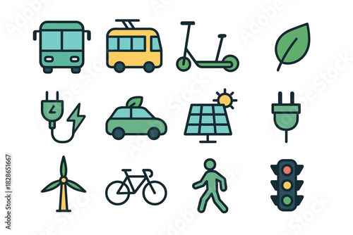 Icons vector eco plug traffic car electric icon panel light transport tram