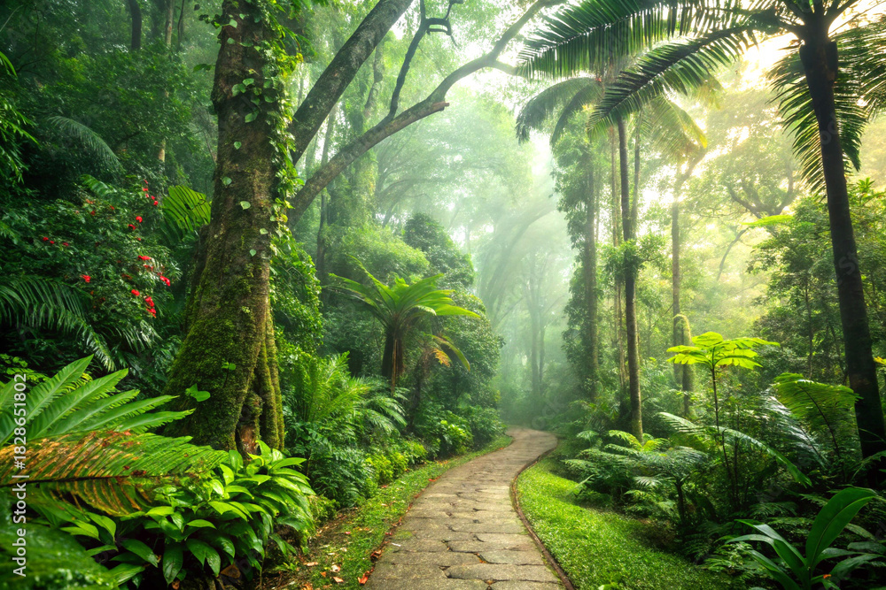 Fototapeta premium Lush tropical rainforest with vibrant greenery