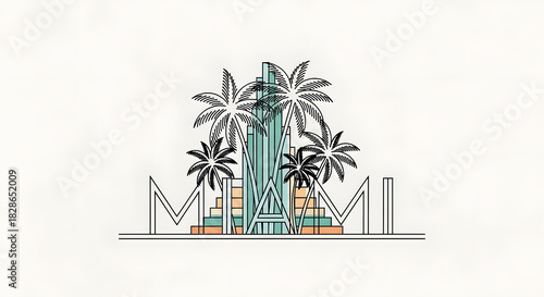 Wallpaper Mural Miami Skyline Minimalist Illustration with Palm Trees Torontodigital.ca