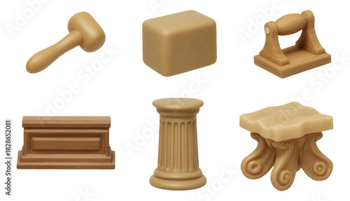 Fototapeta Naklejka Na Ścianę i Meble -  Artisan Tools Collection in 3D Style Isolated on Transparent Background