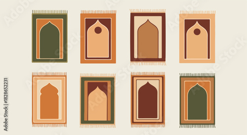 Islamic prayer rugs in various colors