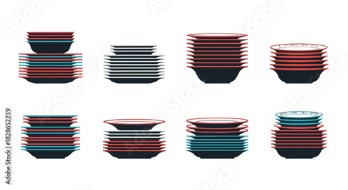 Stacked bowls in red and blue colors