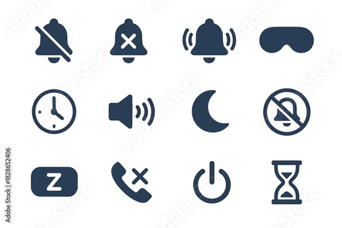 Moon silent cross off icon muted hourglass icons bells snooze mask vector