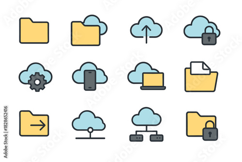 Laptop phone vector icon cloud connection upload arrow file folder server