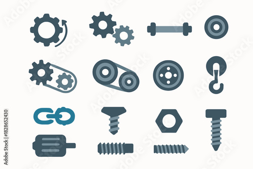 Gear nut icon pulley shaft screw vector motor bearing link mechanism