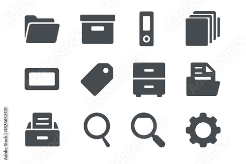 Vector folder icons collection label gear cabinet archival box icon drawer sheet
