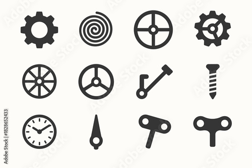 Crank icon clockwork pointer screw cog hand key vector balance gear icons