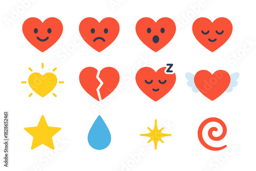 Star icons sleeping vector broken heart swirl spark icon sad happy emoji