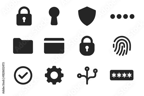 Security checkmark card code lock password icon wire set padlock shield vector