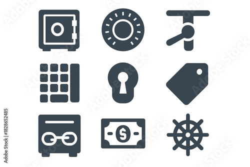 Safe icon keypad vault locks chain wheel vector money keyhole lock box