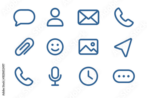 Minimalist contact chat clock phone emoji dots vector icon bubble call mic