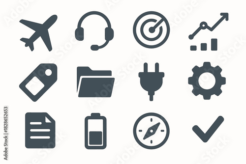 Checkmark icon vector plug folder compass tag pilot radar mode battery document