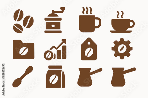 Tag vector icons grinder steam gear pot icon beans folder grid coffee