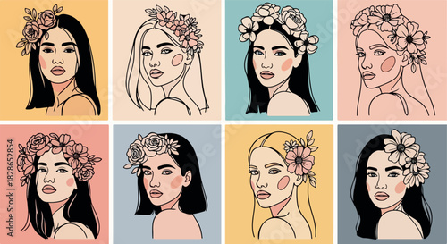 Women portraits with floral headwear