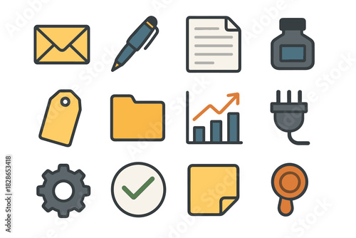 Icon wax minimalist bottle chart icons note gear seal envelope vector stationery