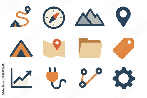 Path vector compass folder icon tent trail map icons hiking tag gear