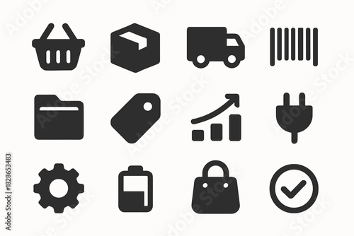 Chart delivery checkmark gear vector icon barcode bag minimalist icons box folder