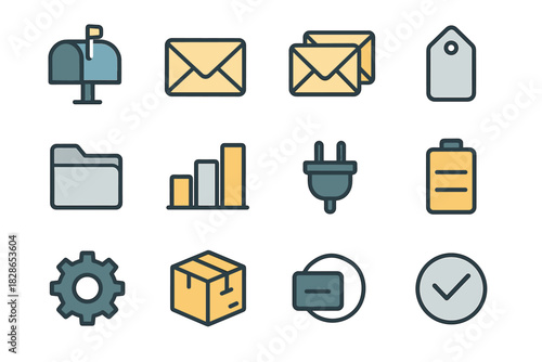 Stack mailbox tag sorting folder envelope mail chart label vector icons parcel