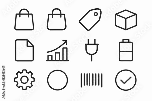 Barcode chart minimal coin shopping icons bag price icon folder box gear