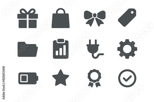 Gift vector checkmark shopping bow box plug chart icons gear icon ribbon