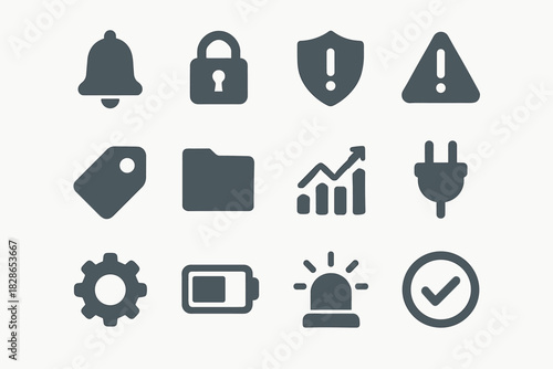 Icons mark shield gear tag vector icon security plug exclamation alert siren