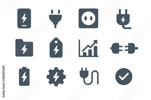 Energy checkmark outlet folder chart plug power icons gear icon vector device