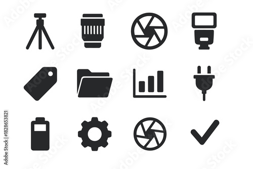 Plug checkmark folder photography icon battery gear chart icons vector aperture tripod