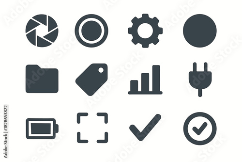 Set gear circle vector lens ring dial battery aperture icon focus