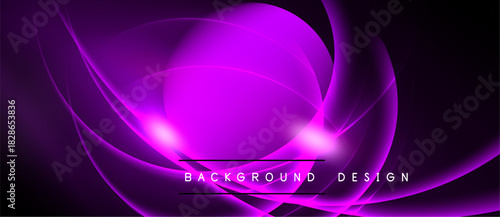Abstract purple light flows, creating dynamic curves. Background features text background design. Dark space surrounds bright shapes.