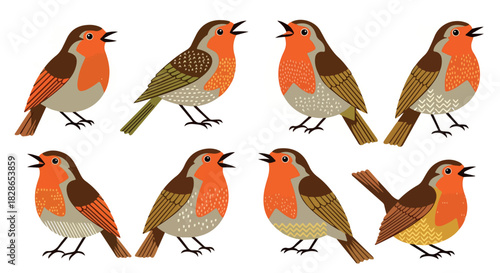 Singing birds with various plumage patterns