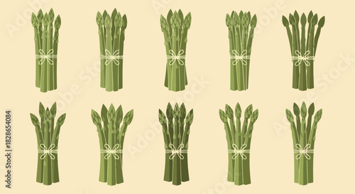 Bundles of fresh green asparagus with twine