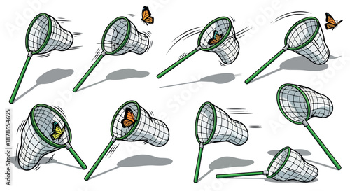 Butterfly catching sequence with net