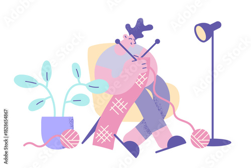 Home leisure hobbies and knitting concept