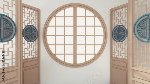 
Pass through the window of Chinese style room, 3d rendering 4k