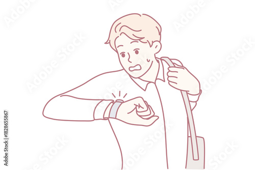 person briskly checking wristwatch amidst city traffic congestion, an individual swiftly scanning their wristwatch while navigating busy city streets during morning rush hour