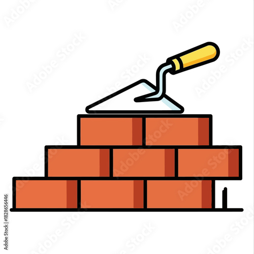 Bricklaying Trowel Resting on Stack of Bricks.