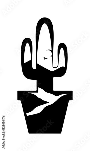 Stylish cactus silhouette in pot for modern desert home decor, southwestern flair