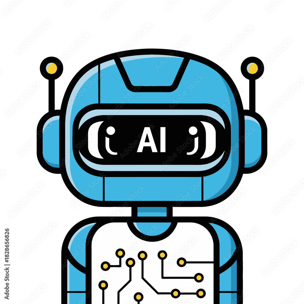 Naklejka premium Cute Blue Robot with AI Text on its Face.