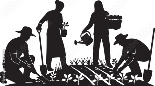 Diverse group of volunteers tending garden celebrating community and global support