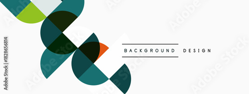 Abstract geometric shapes overlap, creating dynamic visual effect. Colors include teal, orange, green, gray. Minimalist design suitable for backgrounds.