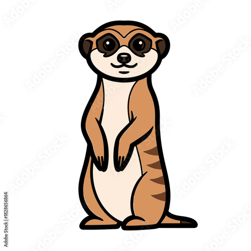 Cartoon meerkat standing upright, looking forward, with a neutral expression on a white background.