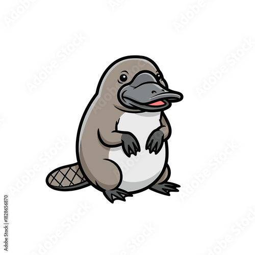 Cartoon platypus standing upright with a friendly expression, isolated on a white background.