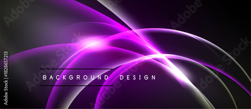 Abstract purple neon curves, flowing lines. Dark background creates dynamic visual effect. Text reads background design.