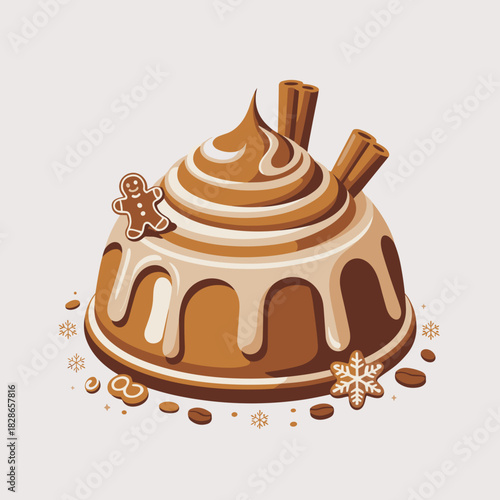 Gingerbread latte dessert dome vector in flat design style – Ideal for holiday menu design, digital seasonal graphics, or food packaging.