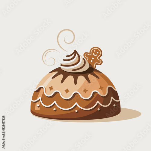 Gingerbread latte dessert dome vector with cream swirl garnish – Suitable for modern holiday graphics, bakery ads, or winter treat visuals.