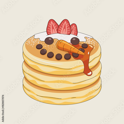 Snowman pancake stack dessert vector with festive toppings – Perfect for Christmas breakfast ads, family recipe books, or cheerful graphics.